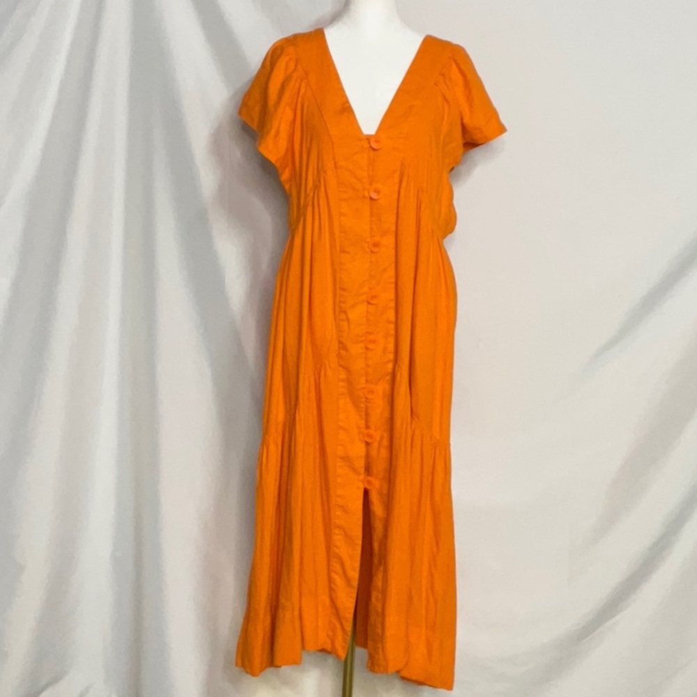 Anthropologie Orange Linen Blend Midi Dress - Picture 2 of 12